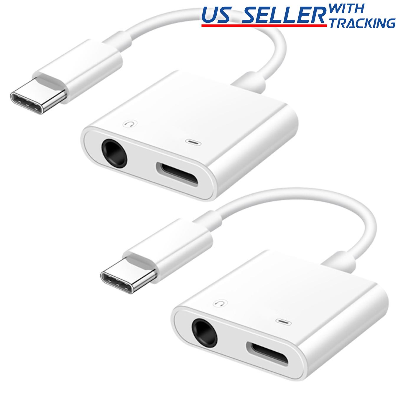 2pcs USB-C Type C 3.5mm 1/8″ Aux Audio Headphone Adapter w/ Charging Active DAC