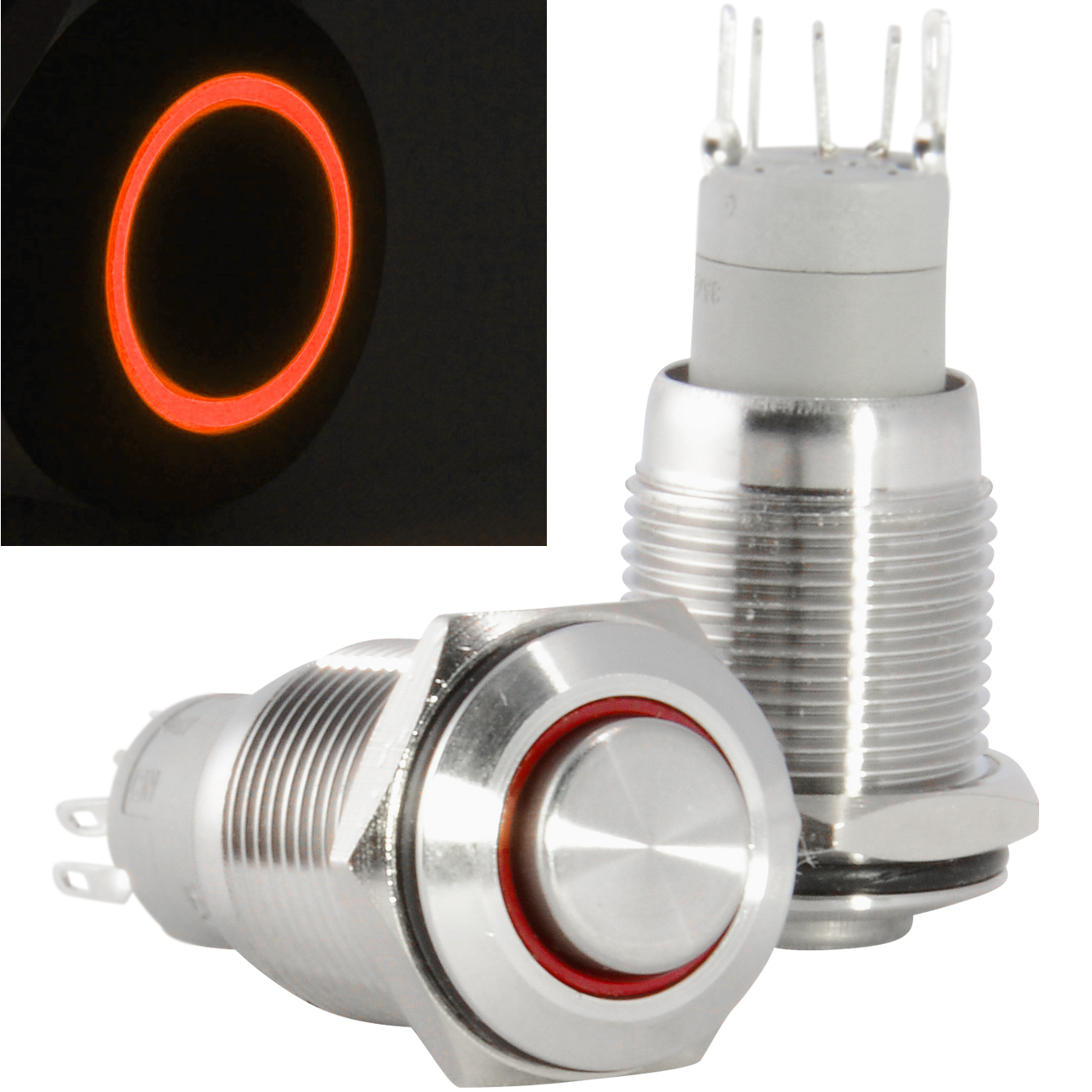 Interruttore Avviamento 5/8"/Corno Barca Pulsante Momentaneo Metallo Argento LED 16mm - Foto 27 di 40