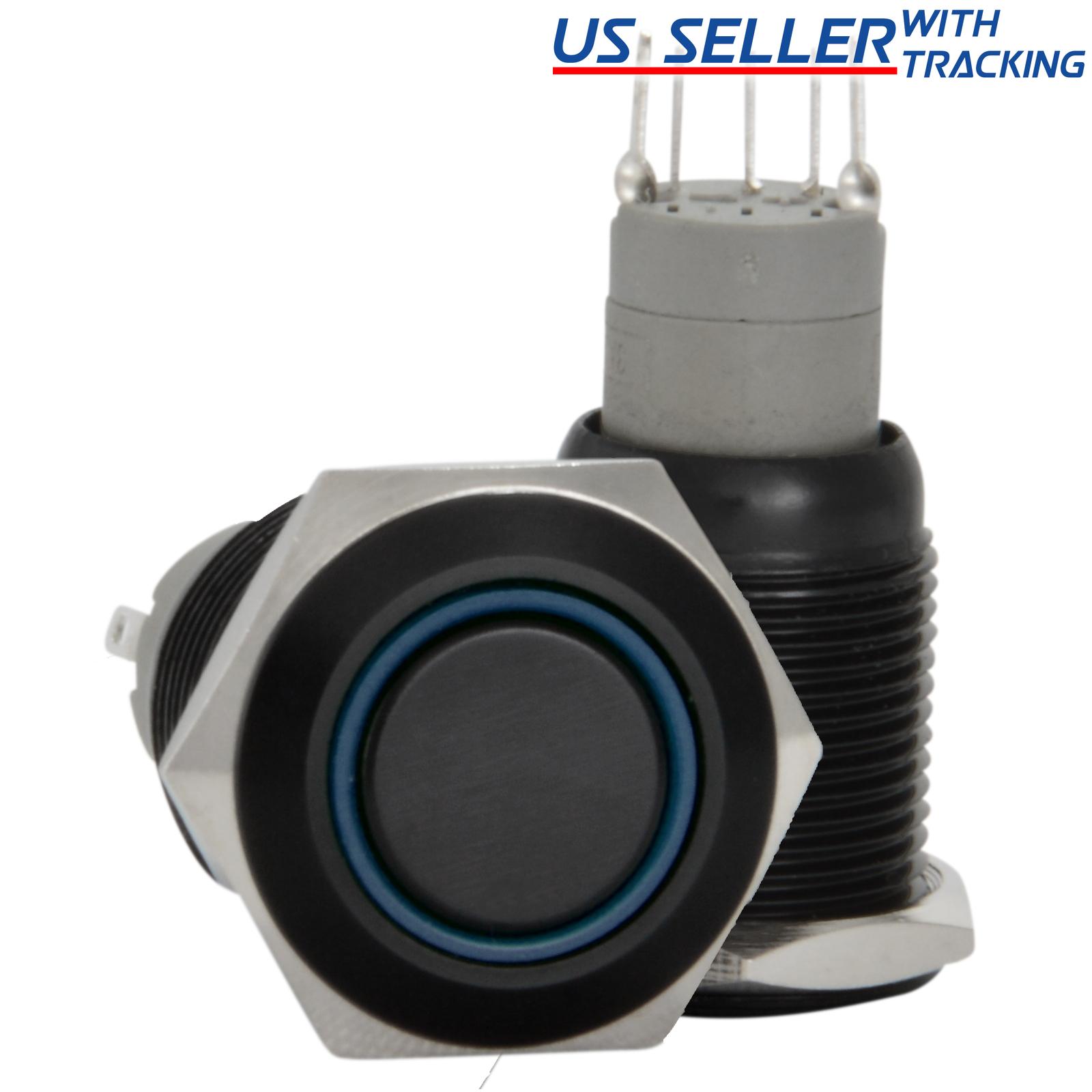 Interruptor de encendido con botón pulsador de 16 mm mantenido/enganche negro metal con LED impermeable - Imagen 6 de 25
