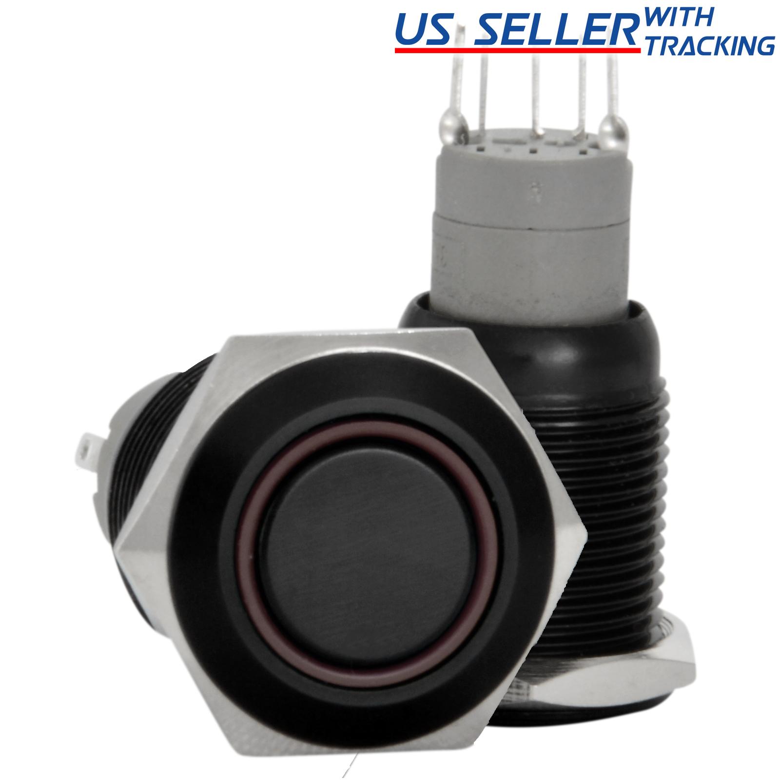 Interruptor de encendido con botón pulsador de 16 mm mantenido/enganche negro metal con LED impermeable - Imagen 16 de 25
