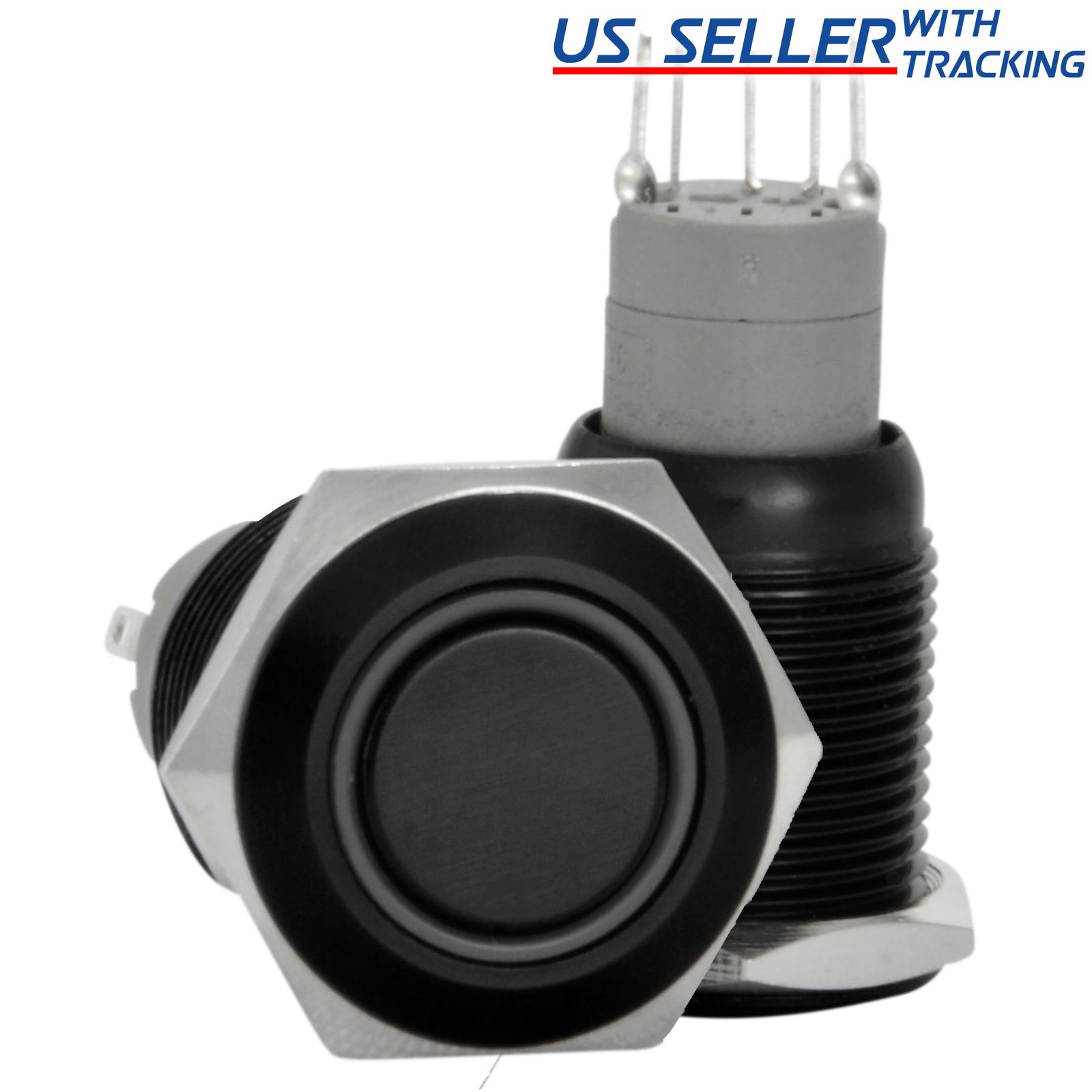 Interruptor de encendido con botón pulsador de 16 mm mantenido/enganche negro metal con LED impermeable - Imagen 21 de 25