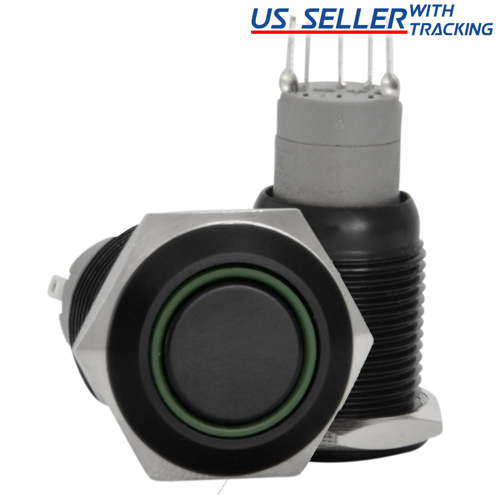 Interruptor de encendido con botón pulsador de 16 mm mantenido/enganche negro metal con LED impermeable - Imagen 11 de 25