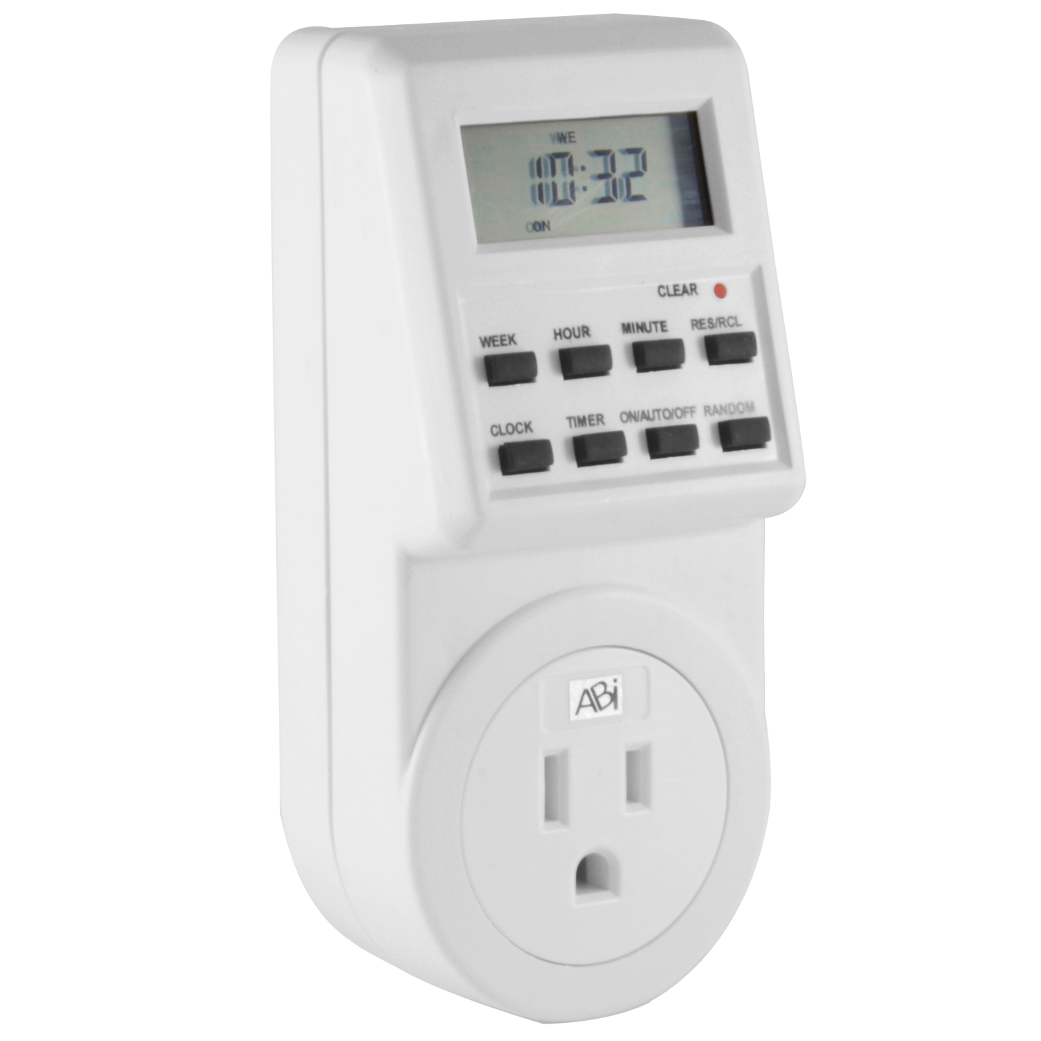 ABI Digital Power Timer 7-Day Programmable Grounded 3-Prong Socket Plug-in Outlet Switch 15A/1800W