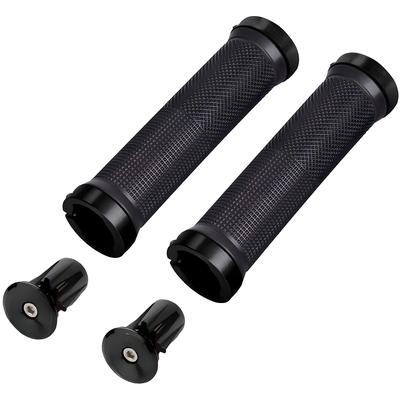 Double-Sided Aluminum Locking Bicycle Mountain Bike Handlebars Grips with Alloy Bar End Plugs, Black