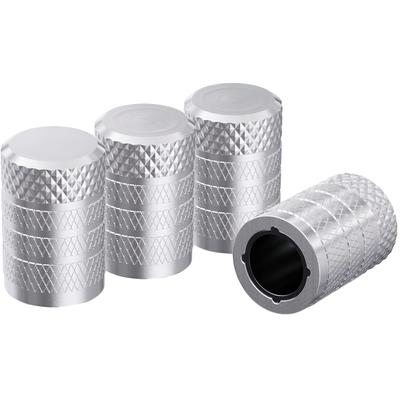 4-pack Tire Valve Stem Cap, Silver, Anodized Aluminum Tire Valve Cap, Corrosion Resistant, Universal Stem Covers for Cars Trucks Motorcycles SUVs and Bikes