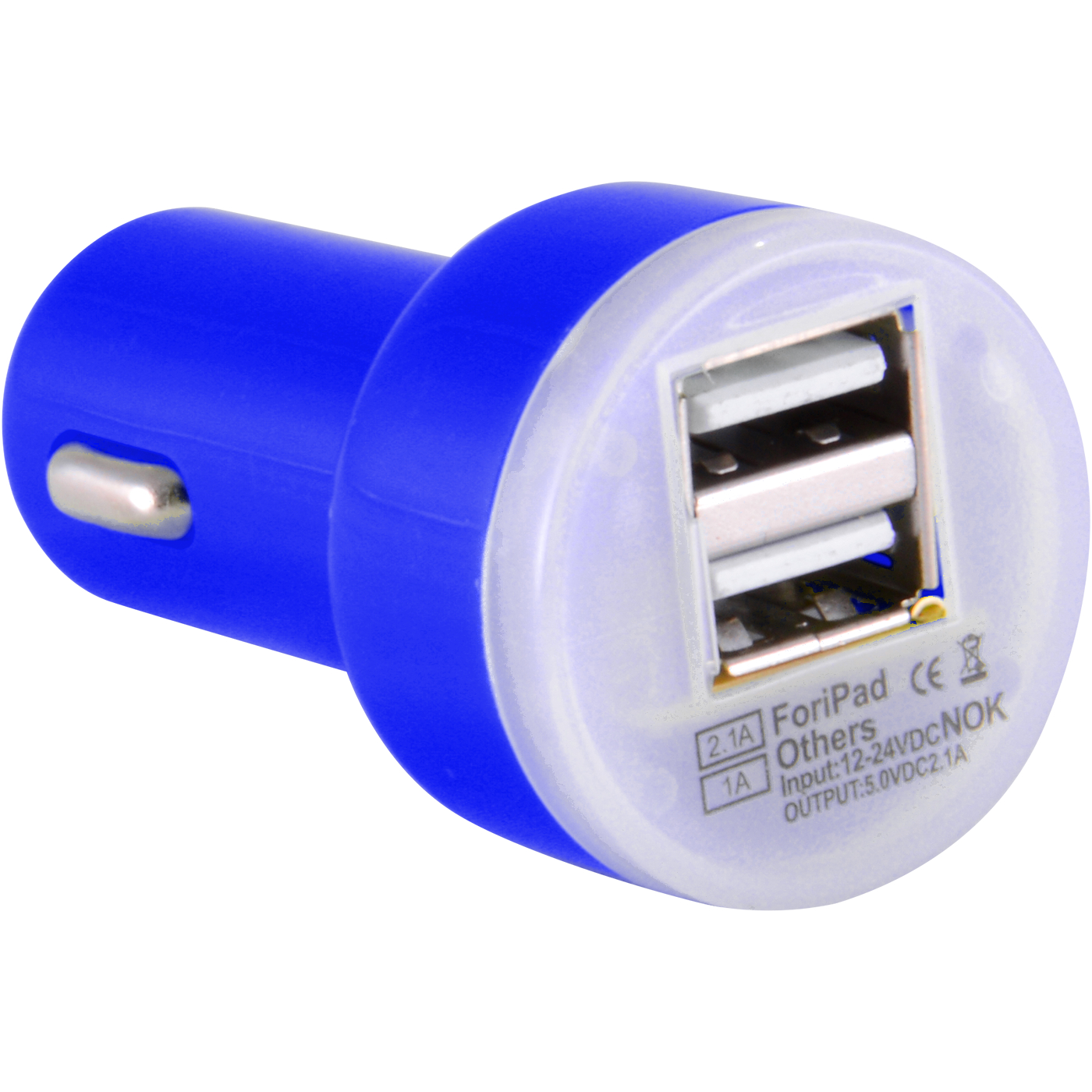 Dual USB 2 Port Universal Car Charger DC Adapter Mini Bullet 5V 2.1A, Blue