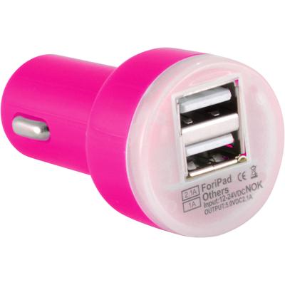 Dual USB 2 Port Universal Car Charger DC Adapter Mini Bullet 5V 2.1A, Hot Pink
