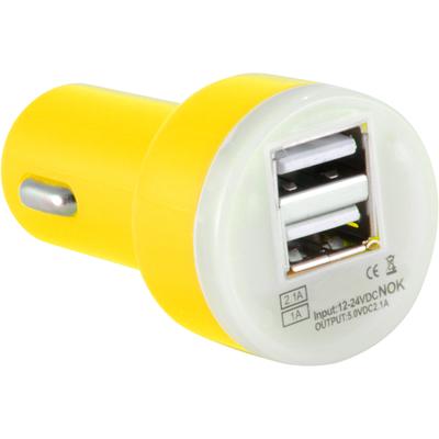 Dual USB 2 Port Universal Car Charger DC Adapter Mini Bullet 5V 2.1A, Yellow