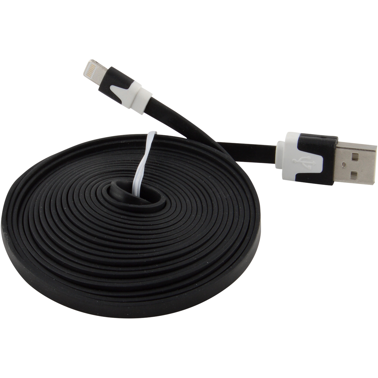 10FT/3M Flat USB Data Sync Charger Cable for Apple iPhone 5 5S 5C iOS 7, Black