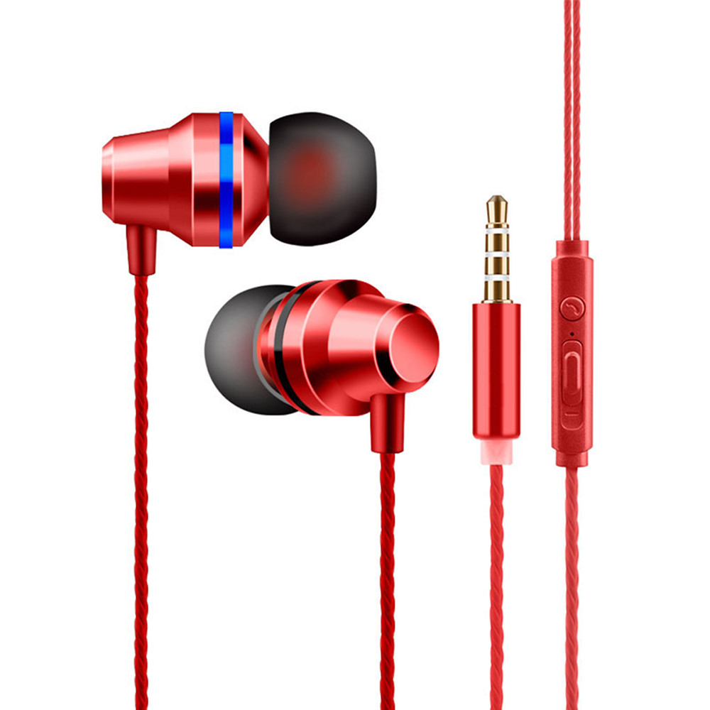 3.5mm HIFI Super Bass Headset In-Ear Earphone Stereo Earbuds Headphone Wired Mic, Red