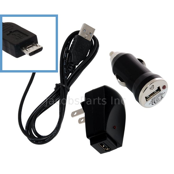 Car + Wall USB Adapters + USB Charging/Data Sync Cable for Blackberry ...