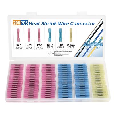 JacobsParts 200pcs Heat Shrink Butt Connectors, Waterproof Insulated Electrical Terminals Kit