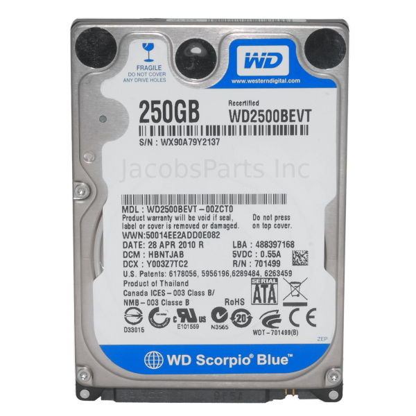 250GB 2.5" SATA Hard Drive Western Digital WD2500BEVT