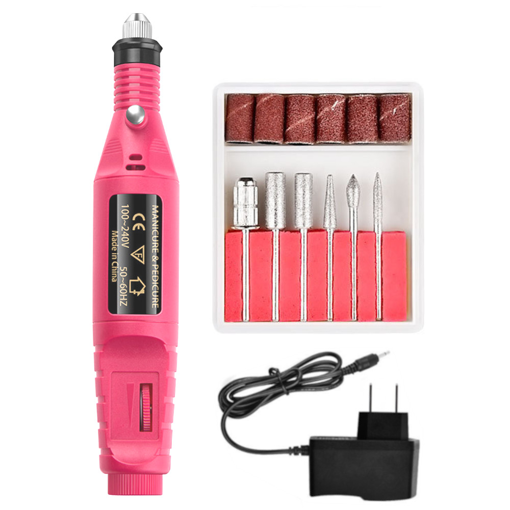 Electric Nail Drill File Acrylic Art File Manicure Pedicure Portable Machine Kit (Pink)