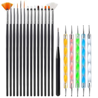20-Piece Professional Nail Art Brushes Set, Dotting Tools, Dust Brush, Nail Drawing Pen for Perfect Manicure and Detailed Designs (Black)