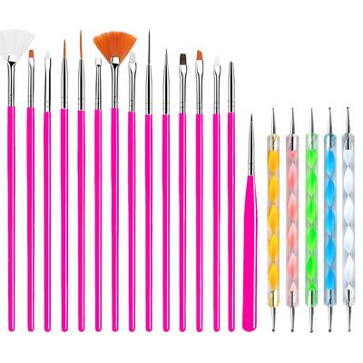 20-Piece Professional Nail Art Brushes Set, Dotting Tools, Dust Brush, Nail Drawing Pen for Perfect Manicure and Detailed Designs (Rose)