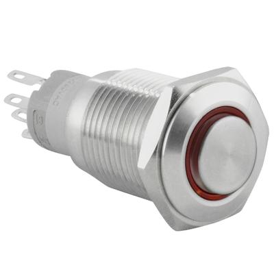 16mm 12V LED Latching Push Button Stainless Steel Power Switch, Red