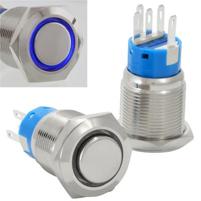 19mm 12V LED Latching Push Button Stainless Steel Power Switch, Blue