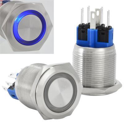 22mm 12V LED Latching Push Button Stainless Steel Power Switch, Blue