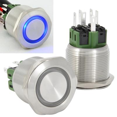 25mm 12V LED Latching Push Button Stainless Steel Power Switch, Blue