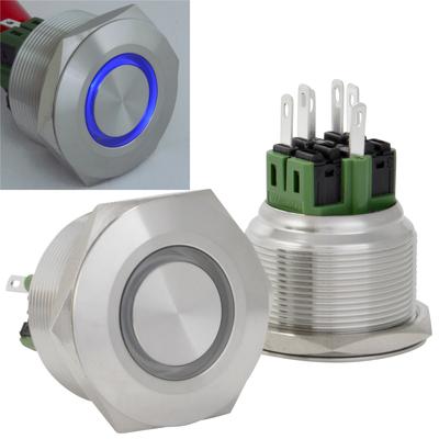 30mm 12V LED Latching Push Button Stainless Steel Power Switch, Blue