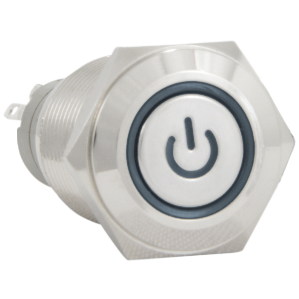 16mm 12V Latching Push Button Power Switch Waterproof, Blue