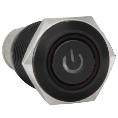 16mm 12V Latching Push Button Power Switch Black Metal Red LED Waterproof