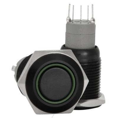 16mm Stainless Steel Latching Push Button Switch (Black with Green LED)
