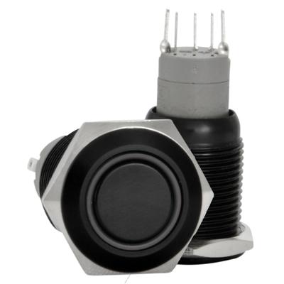 16mm Stainless Steel Latching Push Button Switch (Black with White LED)