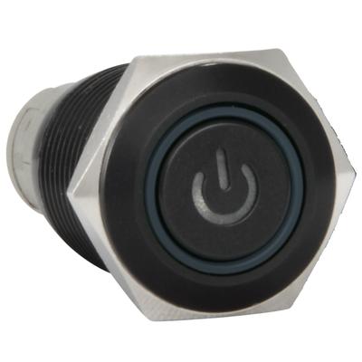 16mm 12V Momentary Push Button Power Switch Black Metal Blue LED Waterproof