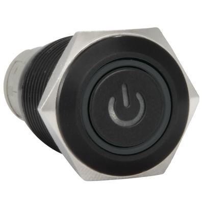 16mm 12V Momentary Push Button Power Switch Black Metal White LED Waterproof
