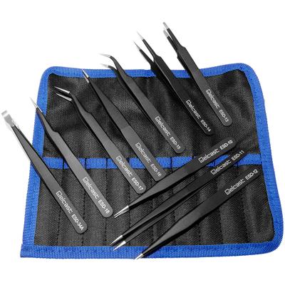 Delcast TZ-10X ESD Safe Anti-Static Stainless Steel Tweezers Set, 10 Piece